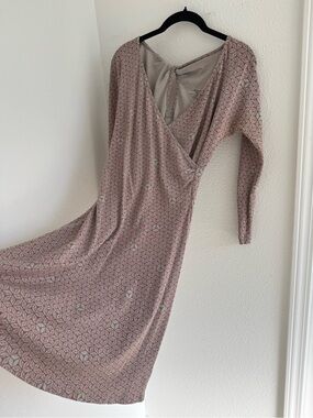 Women's Pink Geometric Wrap Midi Dress